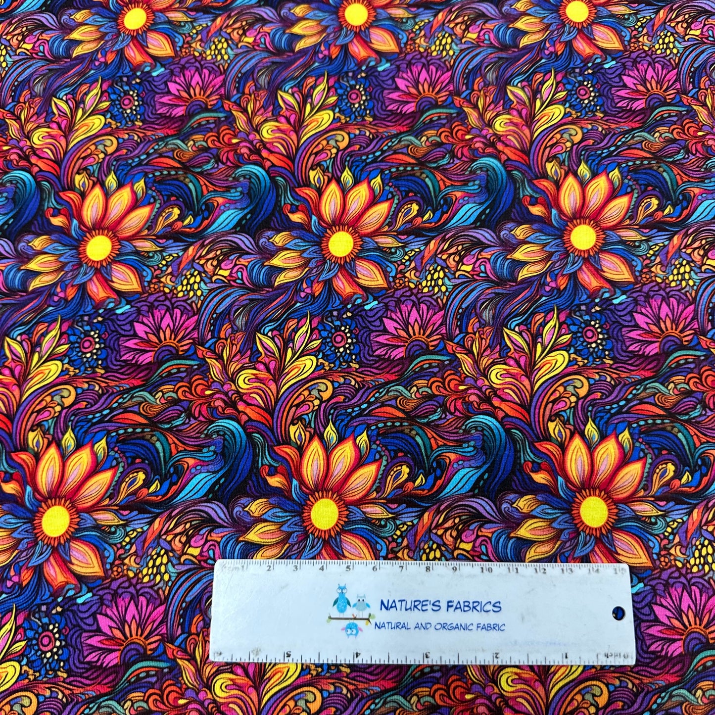 Hippie Flowers on Bamboo/Spandex Jersey Fabric