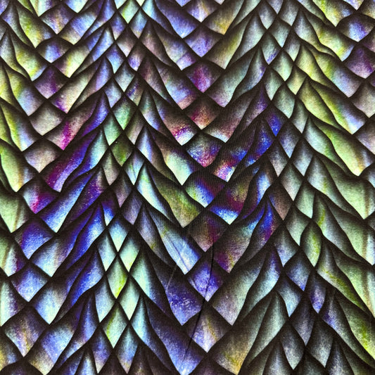 Purple and Green Dragon Scales Bamboo/Spandex Jersey Fabric