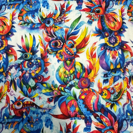 Folk Art Chickens 1 mil PUL Fabric - Made in the USA