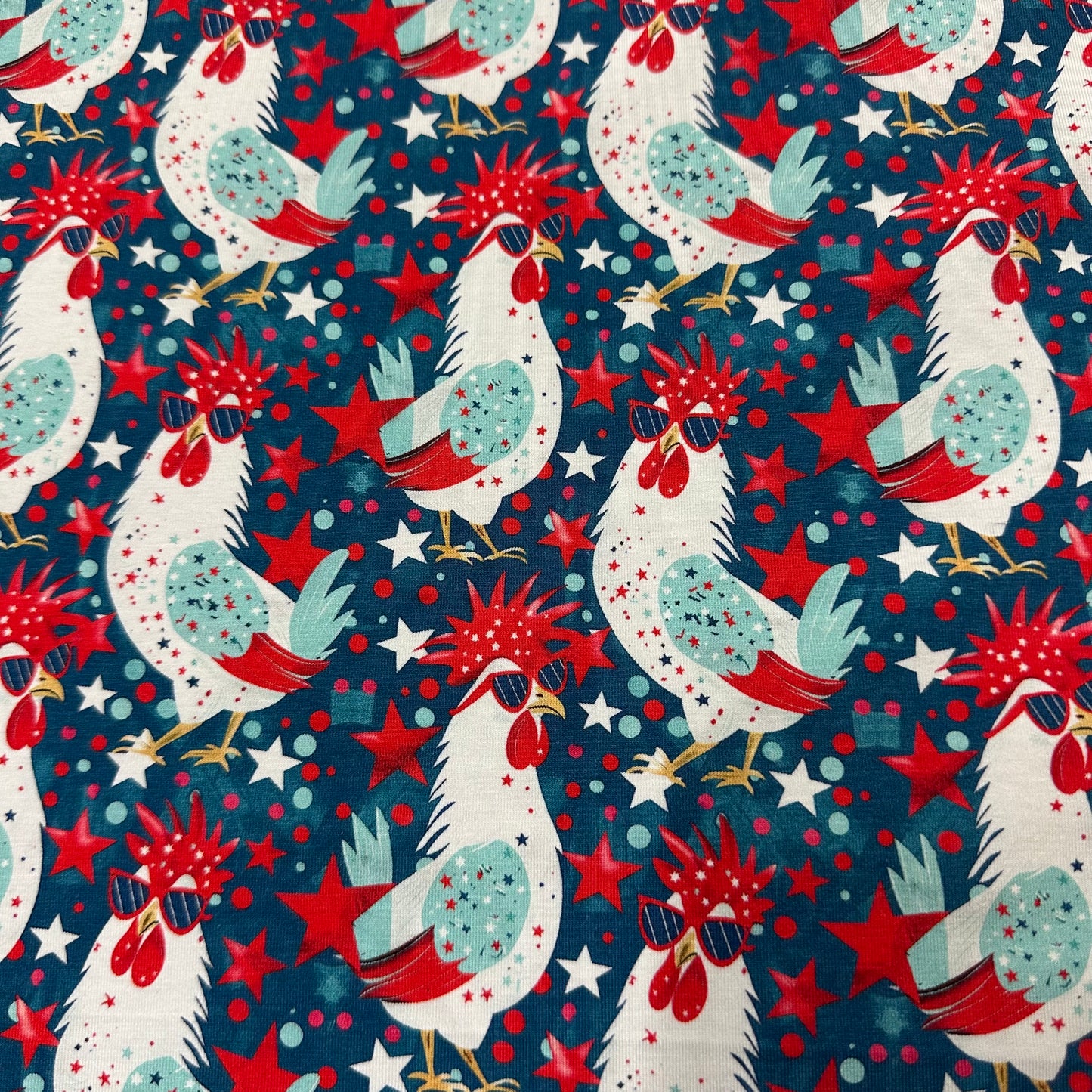 Independent Chickens on Bamboo/Spandex Jersey Fabric