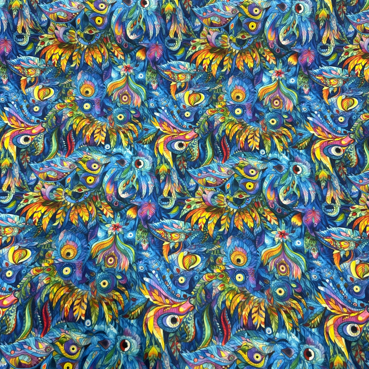 Folk Art Birds on Blue 1 mil PUL Fabric - Made in the USA