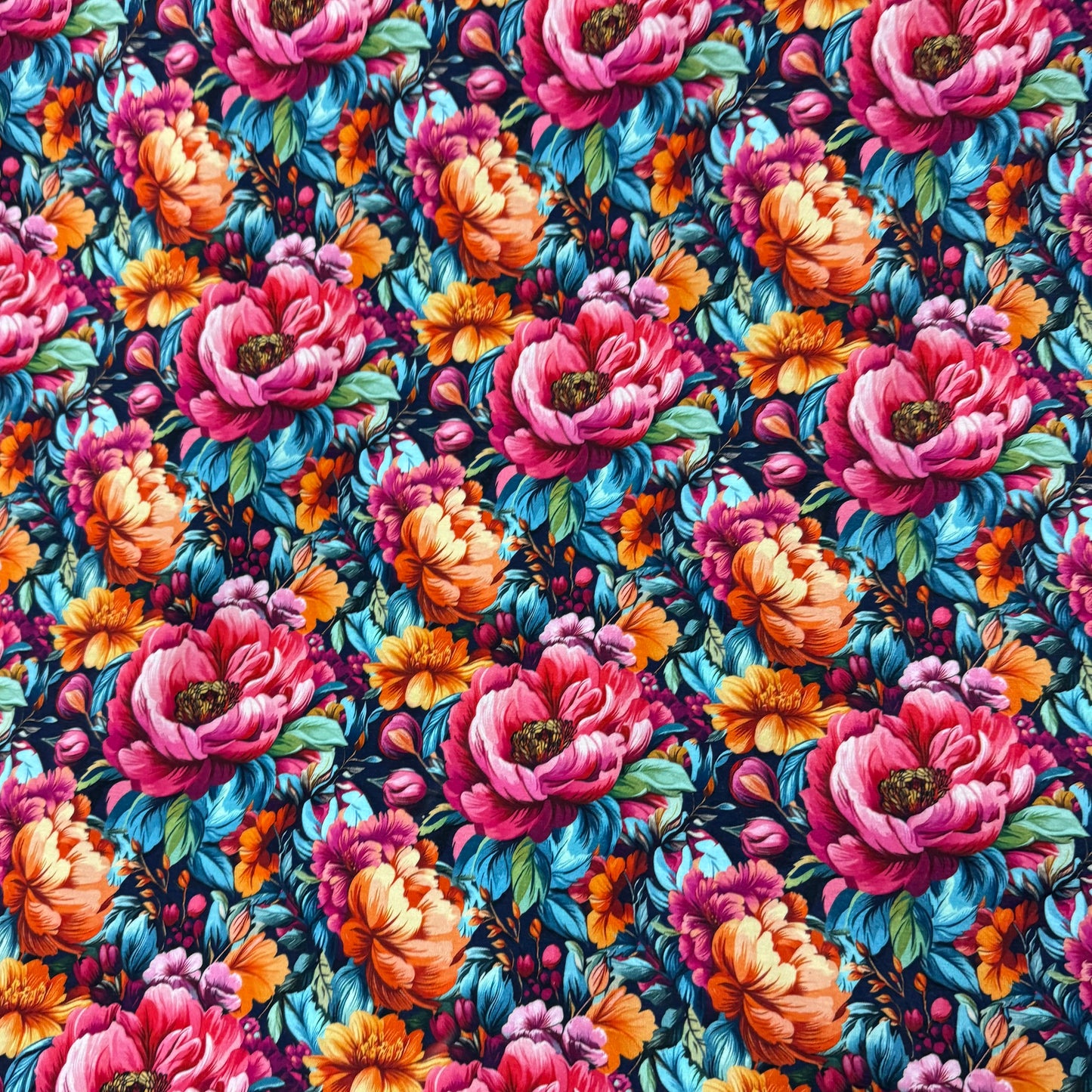 Vibrant Peonies on Bamboo/Spandex Jersey Fabric