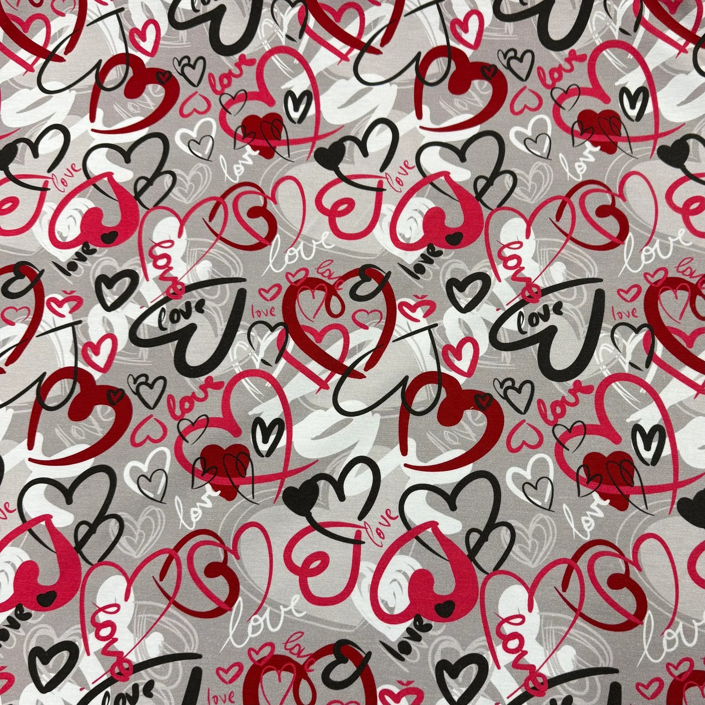 Love Hearts on Gray Bamboo/Spandex Jersey Fabric