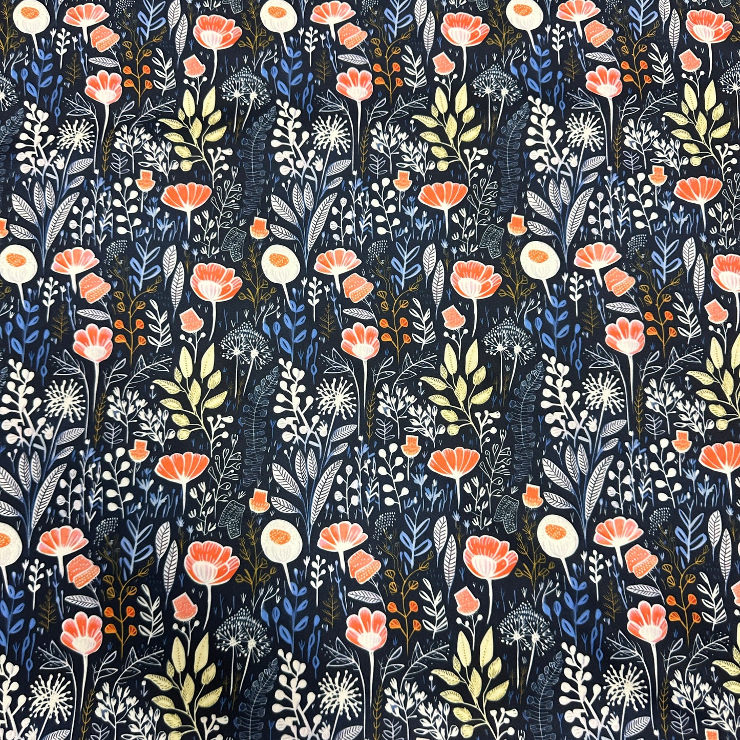 Coral and Navy Floral 1 mil PUL Fabric - Made in the USA