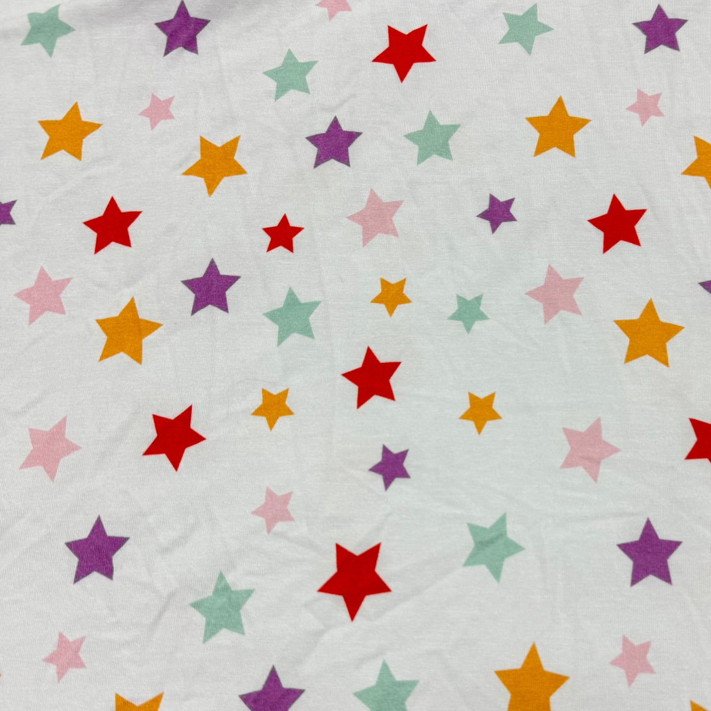 Multicolor Stars on White Bamboo/Spandex Jersey Fabric - 200 GSM