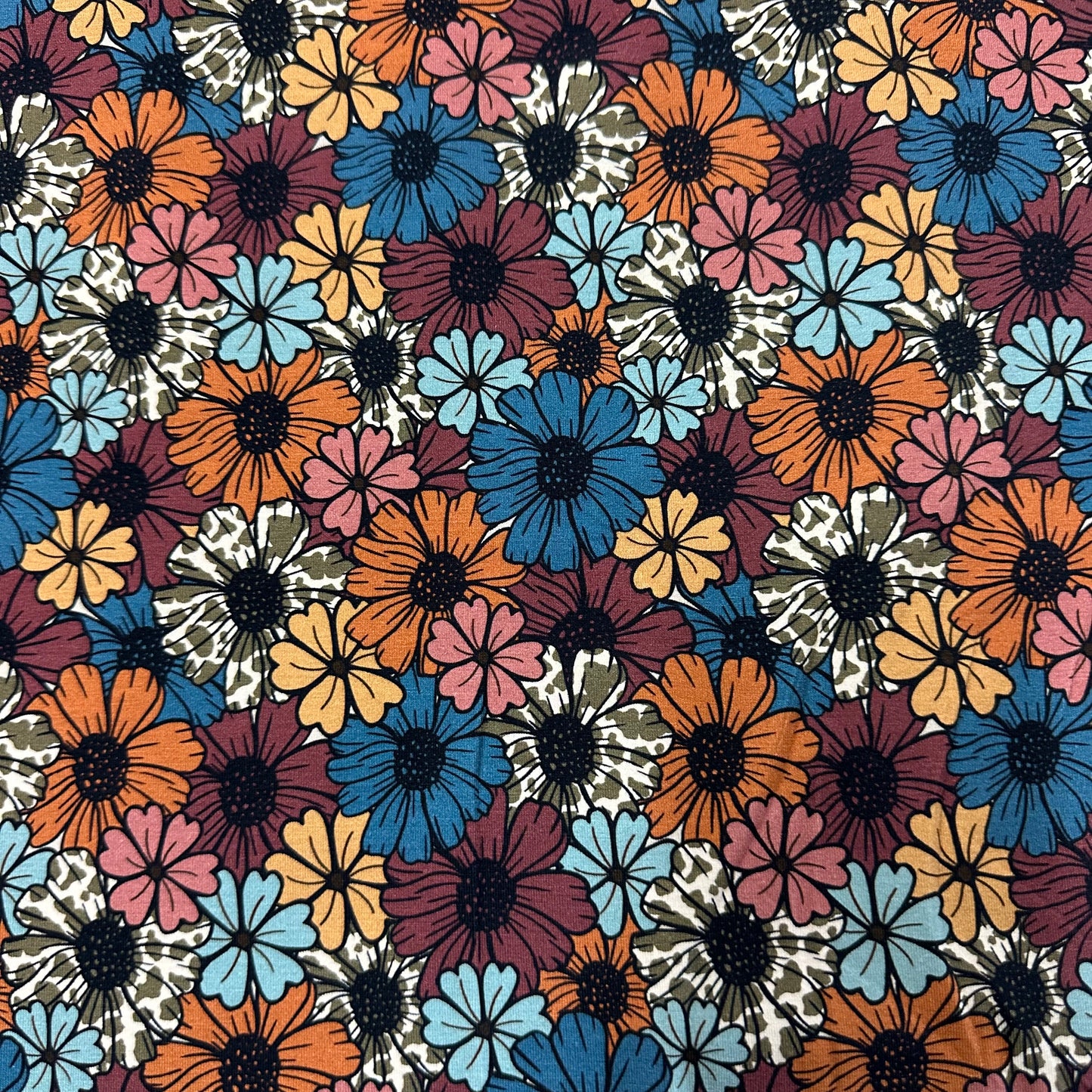 Cowgirl Daisies on Bamboo/Spandex Jersey Fabric