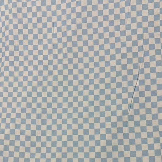 Blue Check on Off White Bamboo/Spandex Jersey Fabric _ Printed in the  USA