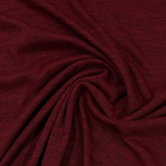 Maroon Heather Merino Wool Jersey Fabric
