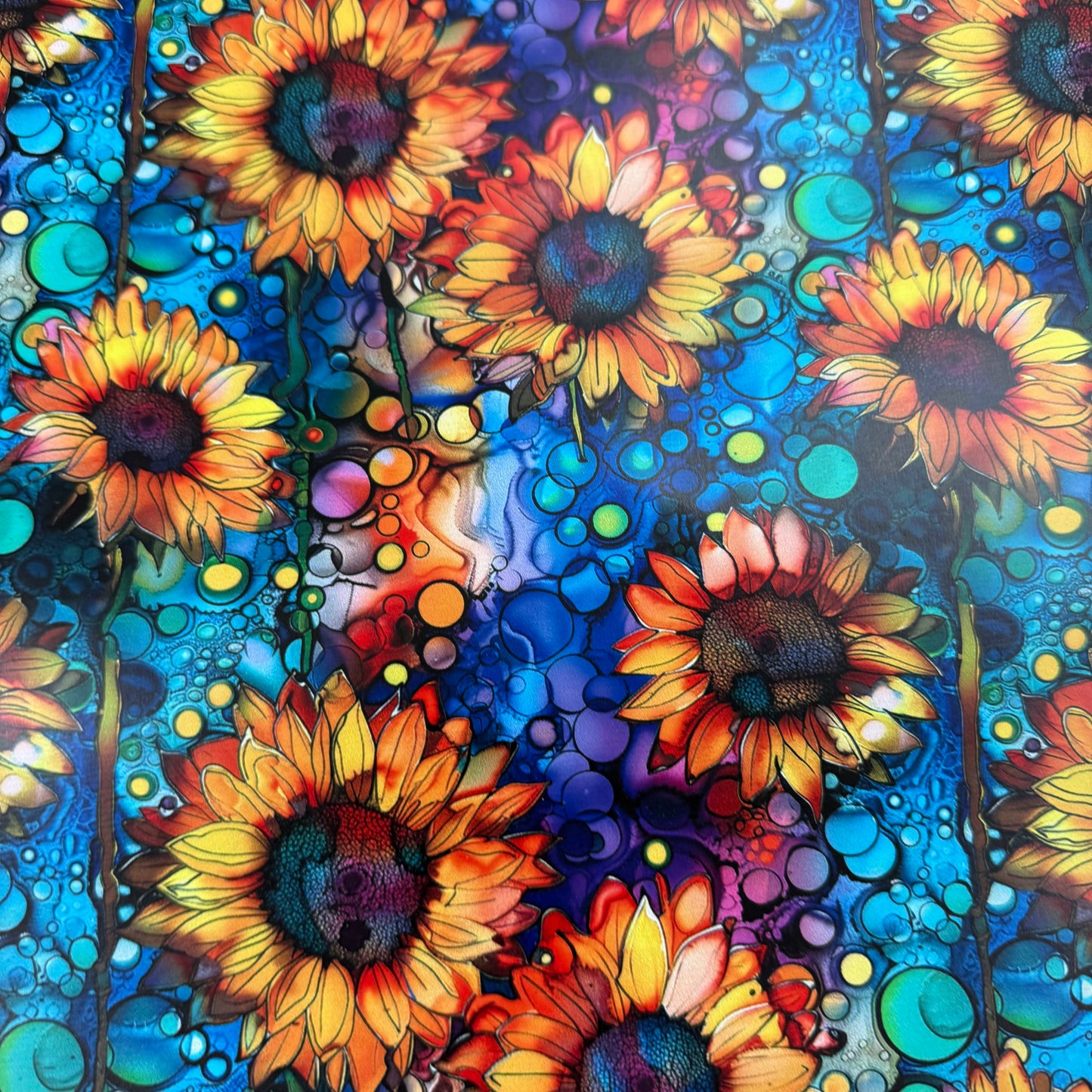 Sunflower Alcohol Ink on Smooth Vinyl Fabric