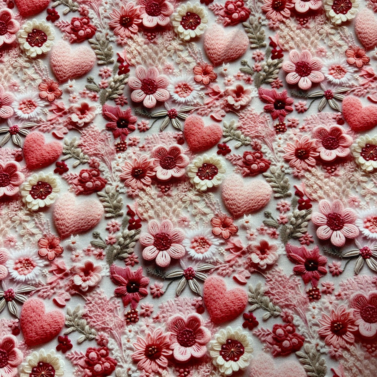 Embroidered Flowers and Hearts on Bamboo/Spandex Jersey Fabric