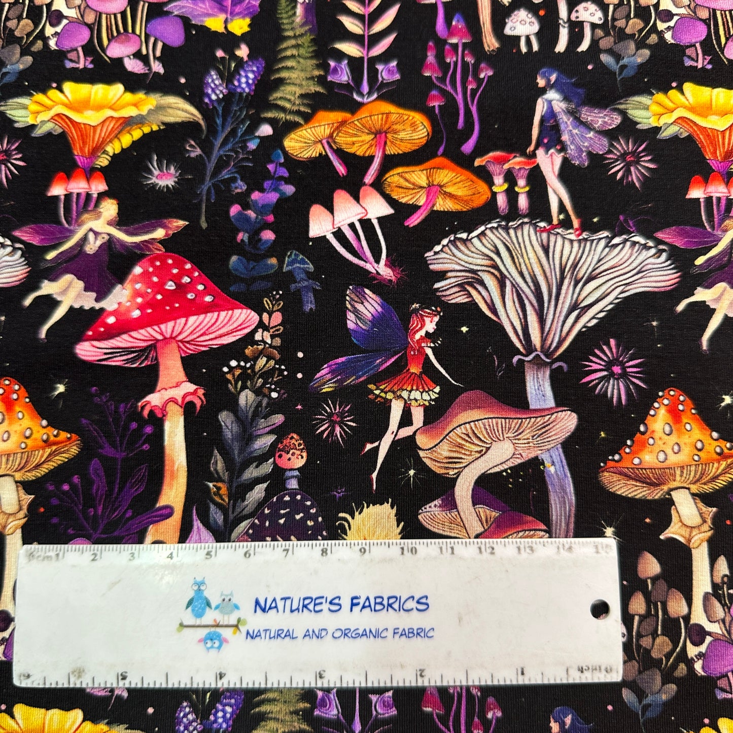 Mushroom Fairies on Bamboo/Spandex Jersey Fabric
