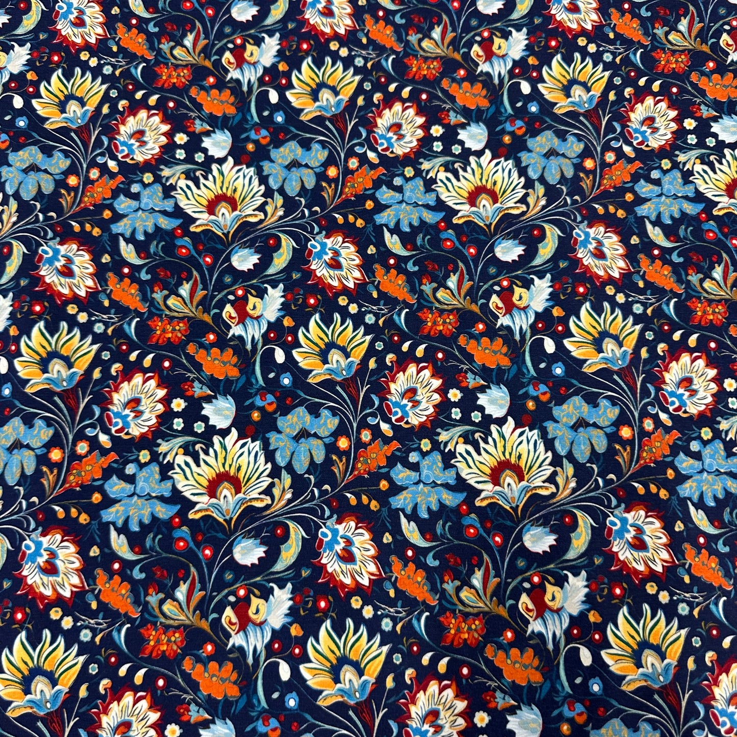 Persian Flowers on Bamboo/Spandex Jersey Fabric