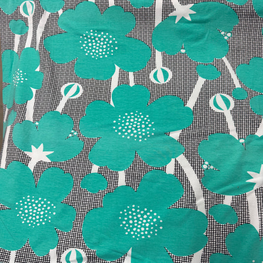 Turquoise Buttercups on Organic Cotton/Spandex Jersey Fabric