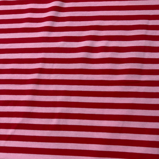 Red and Pink 3/8" Stripes on Cotton/Spandex Jersey Fabric