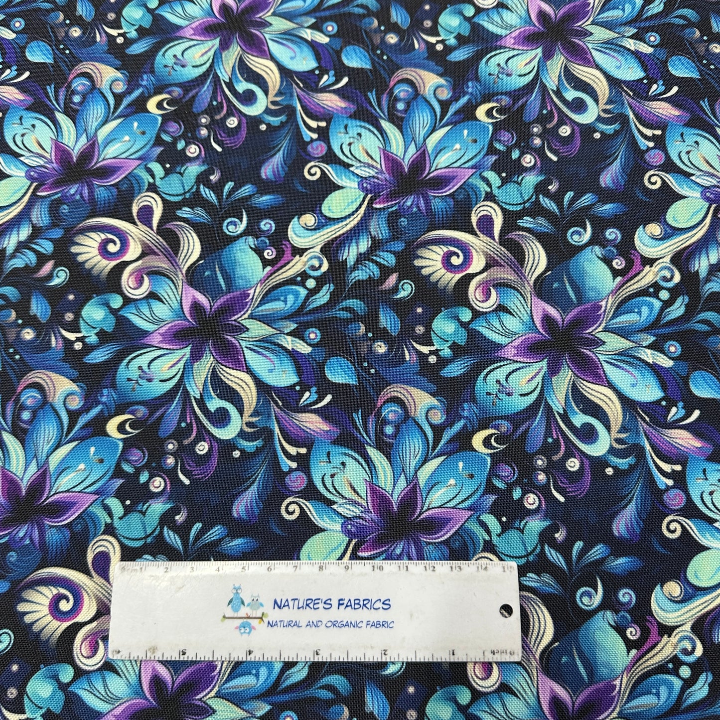 Aqua and Purple Floral on Canvas Fabric - Waterproof