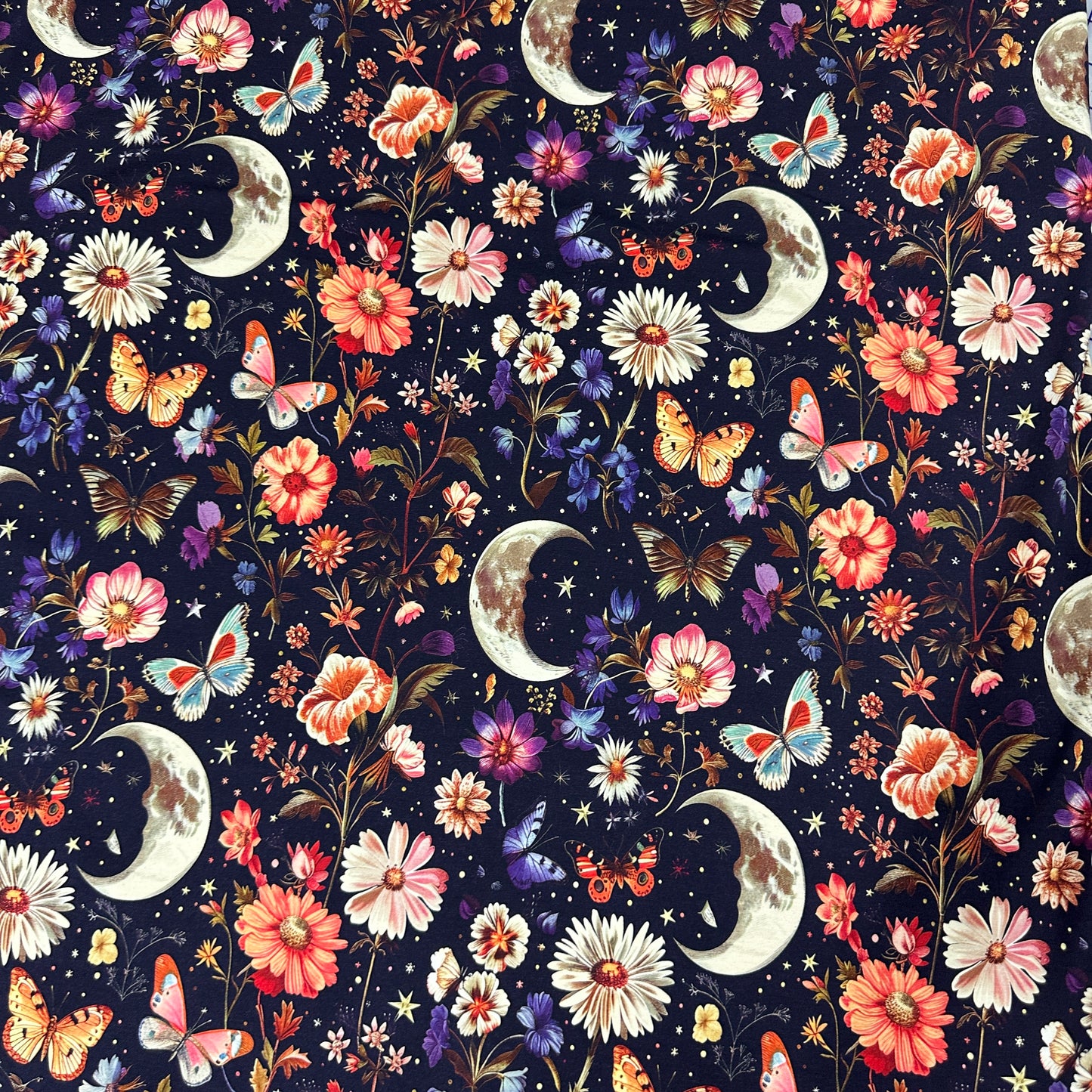 Vintage Moon Garden on Bamboo/Spandex Jersey Fabric