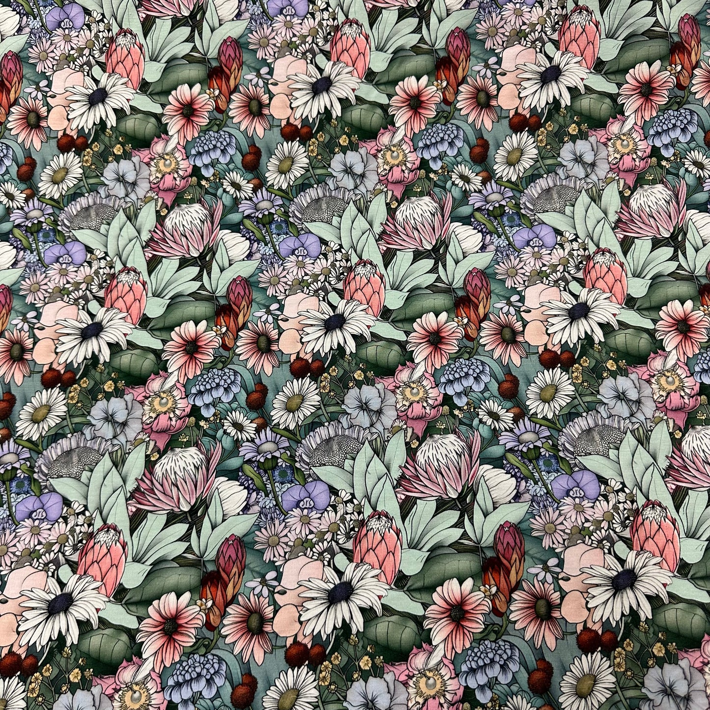 Pastel Flower Garden on Bamboo/Spandex Jersey Fabric