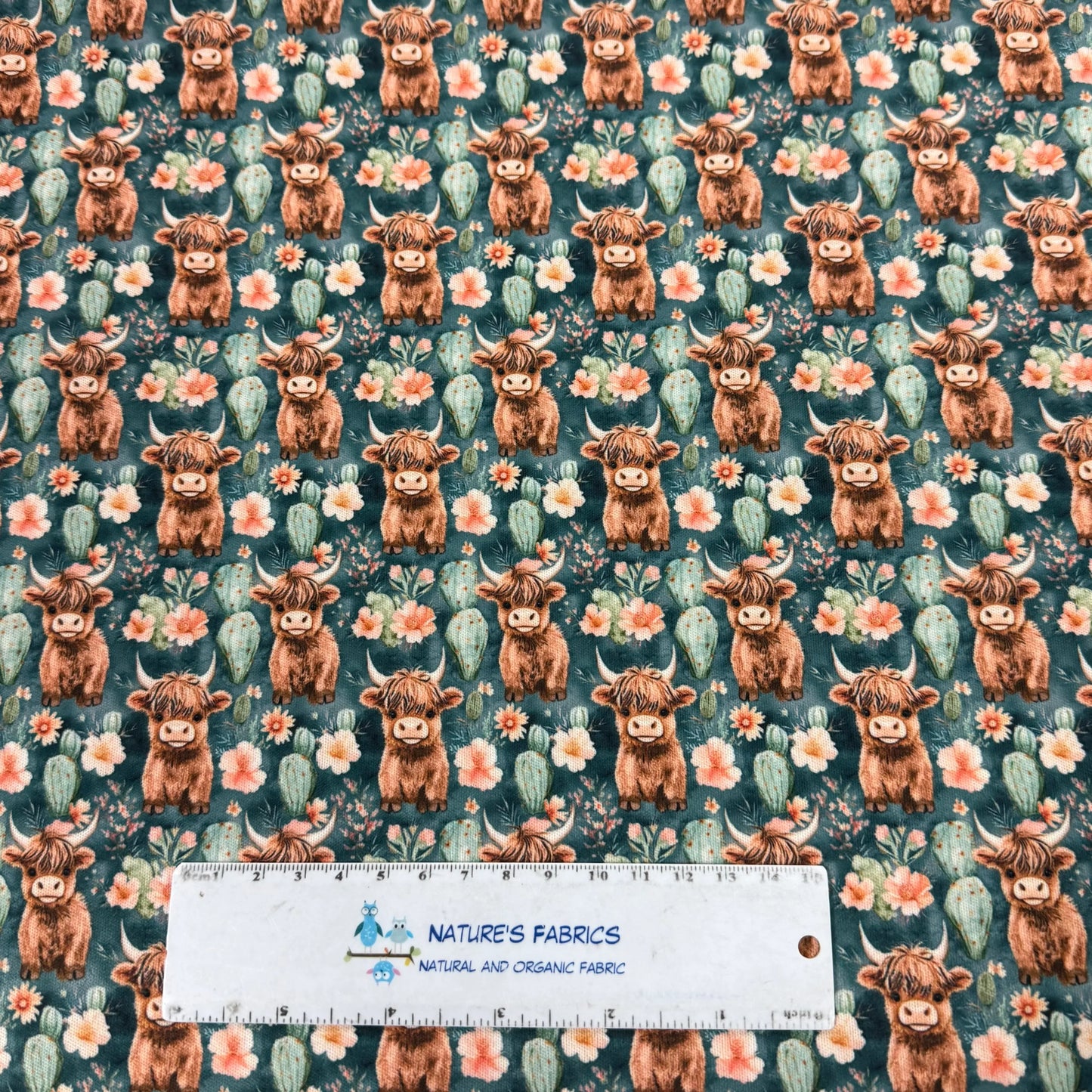 Highland Cows in the Garden 1 mil PUL Fabric - Made in the USA