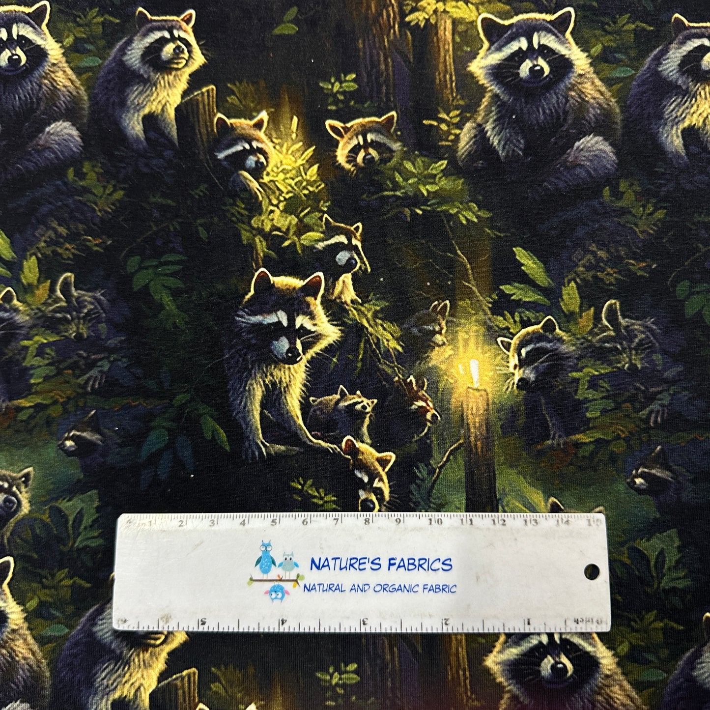 Raccoons on Bamboo/Spandex Jersey Fabric