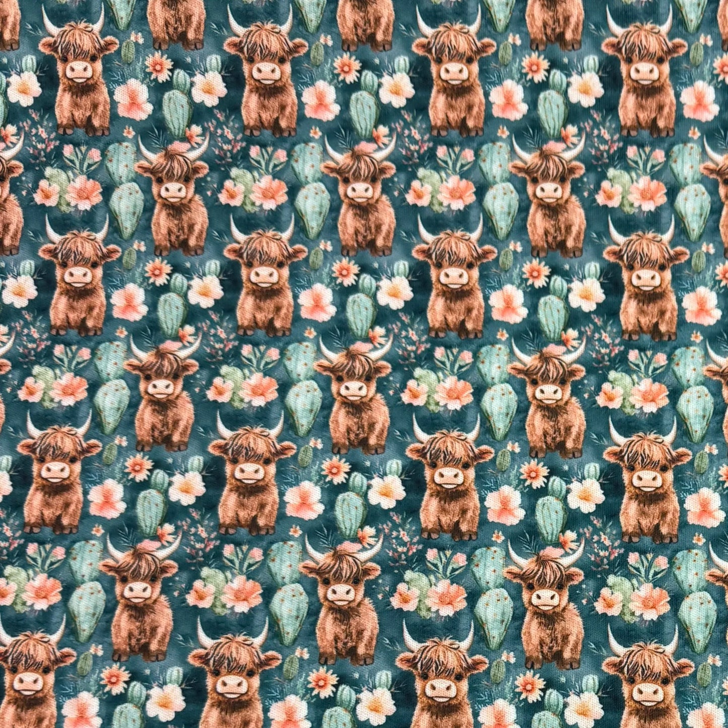 Highland Cows in the Garden 1 mil PUL Fabric - Made in the USA