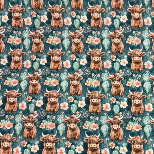 Highland Cows in the Garden 1 mil PUL Fabric - Made in the USA