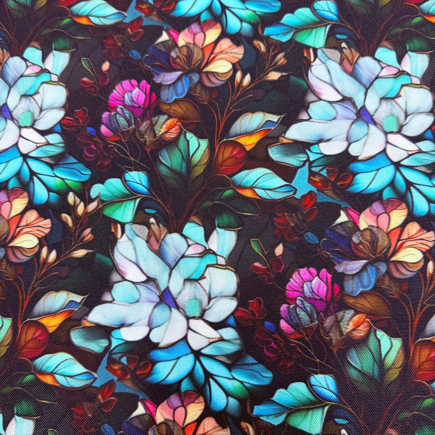Stained Glass Floral on Canvas Fabric - Waterproof