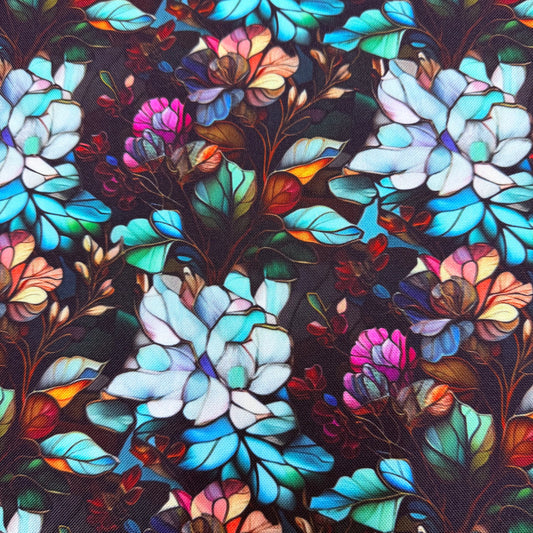 Stained Glass Floral on Canvas Fabric - Waterproof