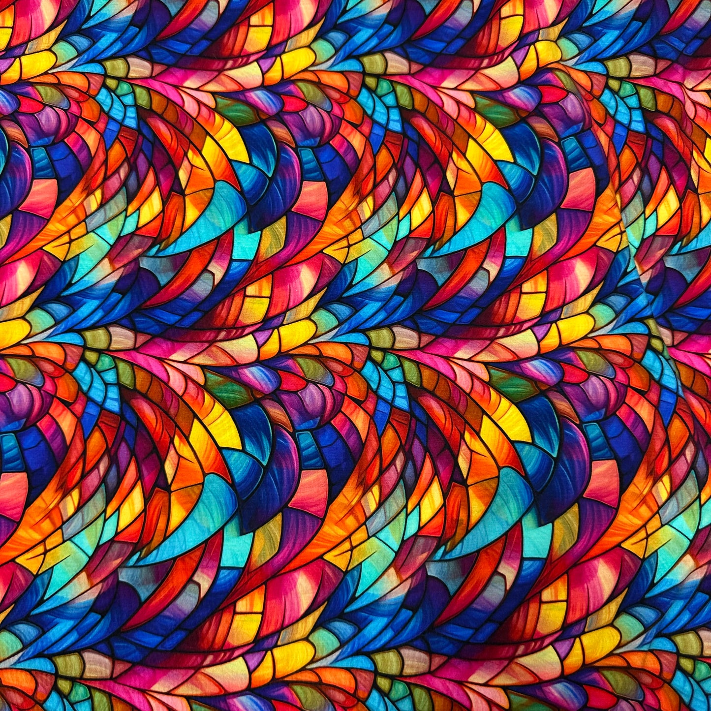 Stained Glass Swirls on Bamboo/Spandex Jersey Fabric