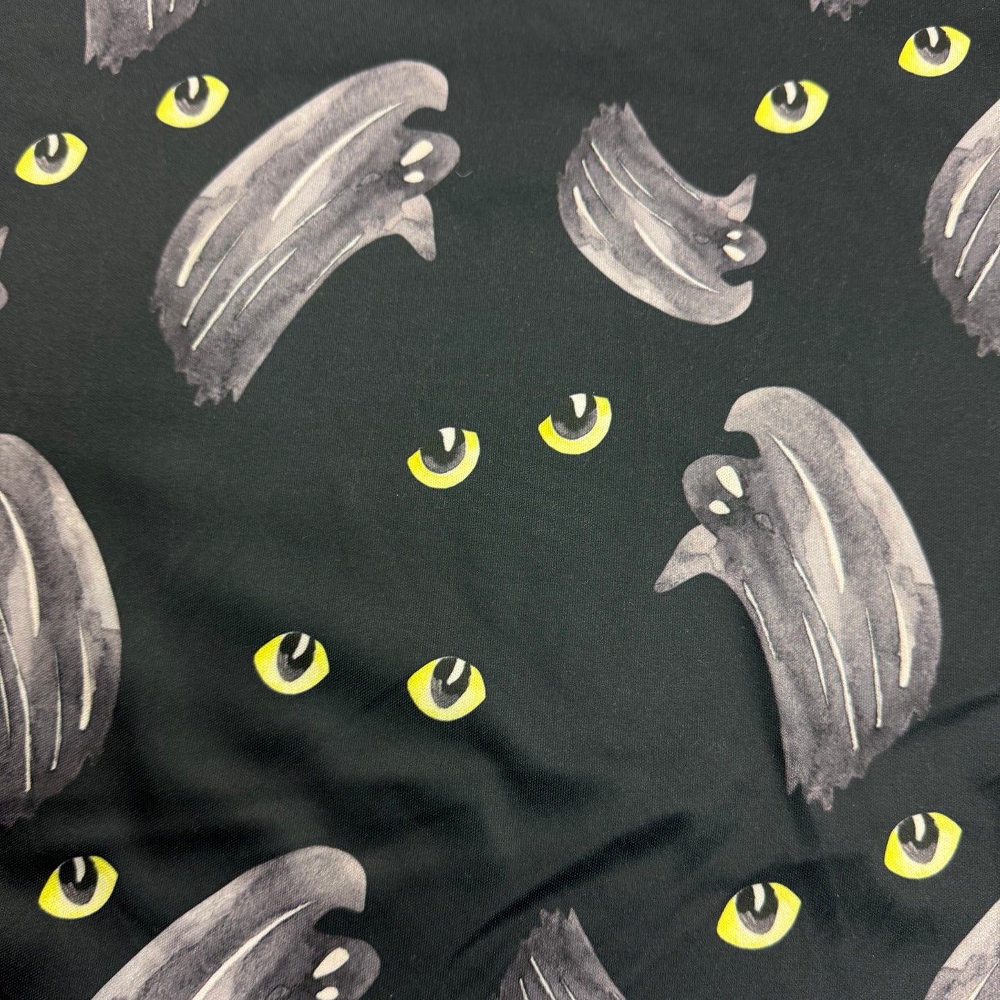 Cats and Ghosts on Black 1 mil PUL Fabric - Made in China- Seconds
