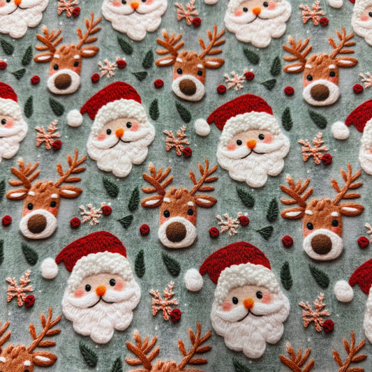 Embroidered Santa and Reindeer on Bamboo/Spandex Jersey Fabric