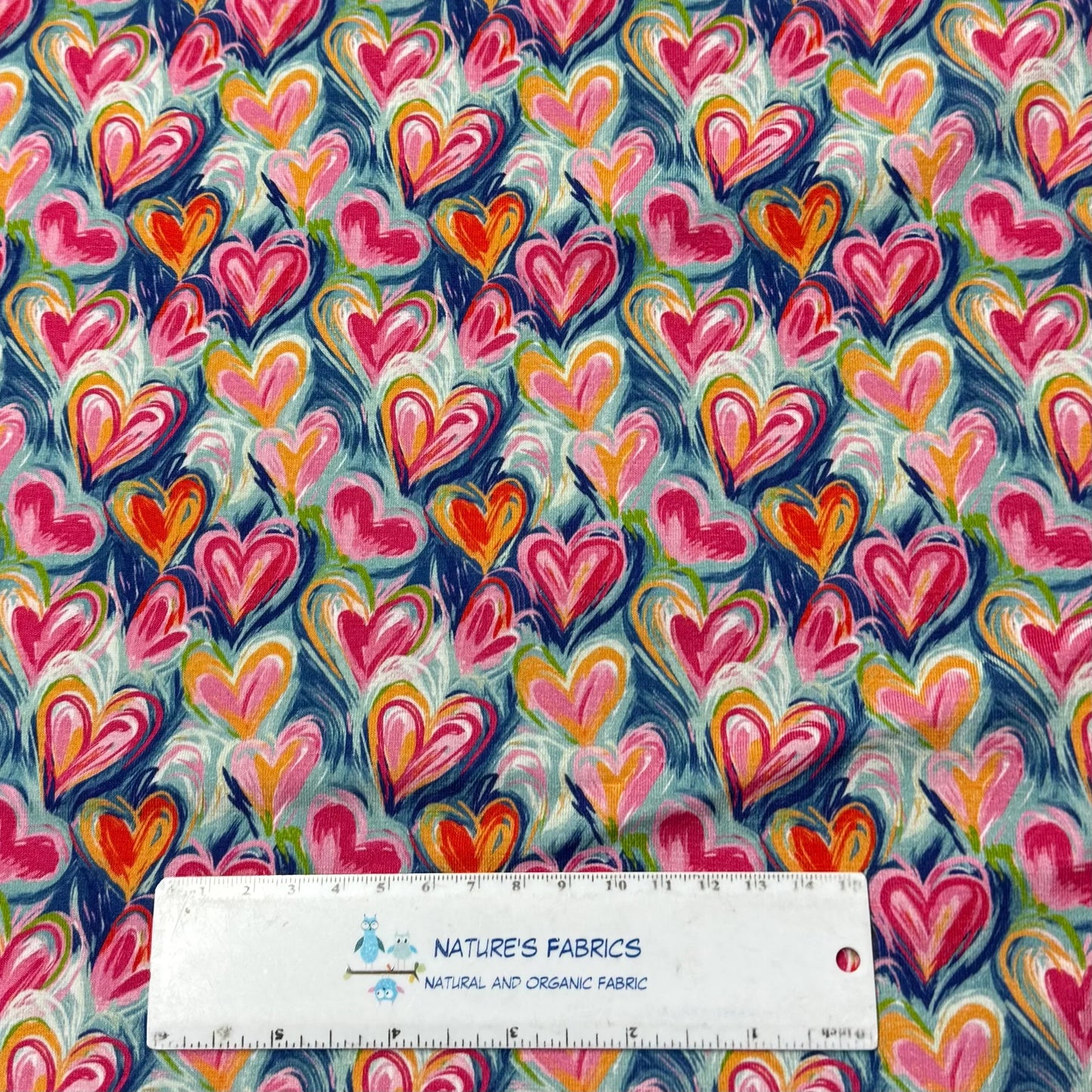 Painted Hearts on Bamboo/Spandex Jersey Fabric