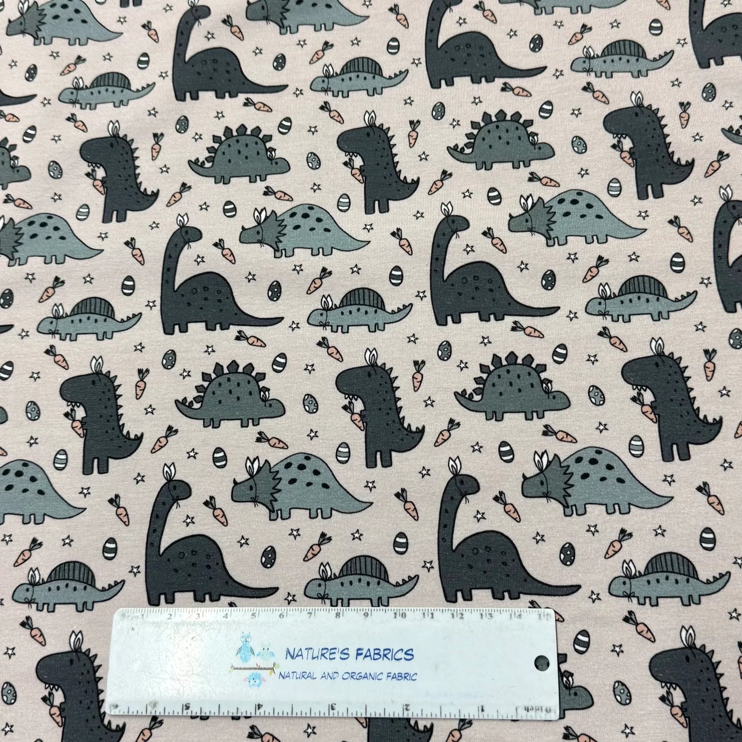 Easter Dinosaurs on Bamboo/Spandex Jersey Fabric