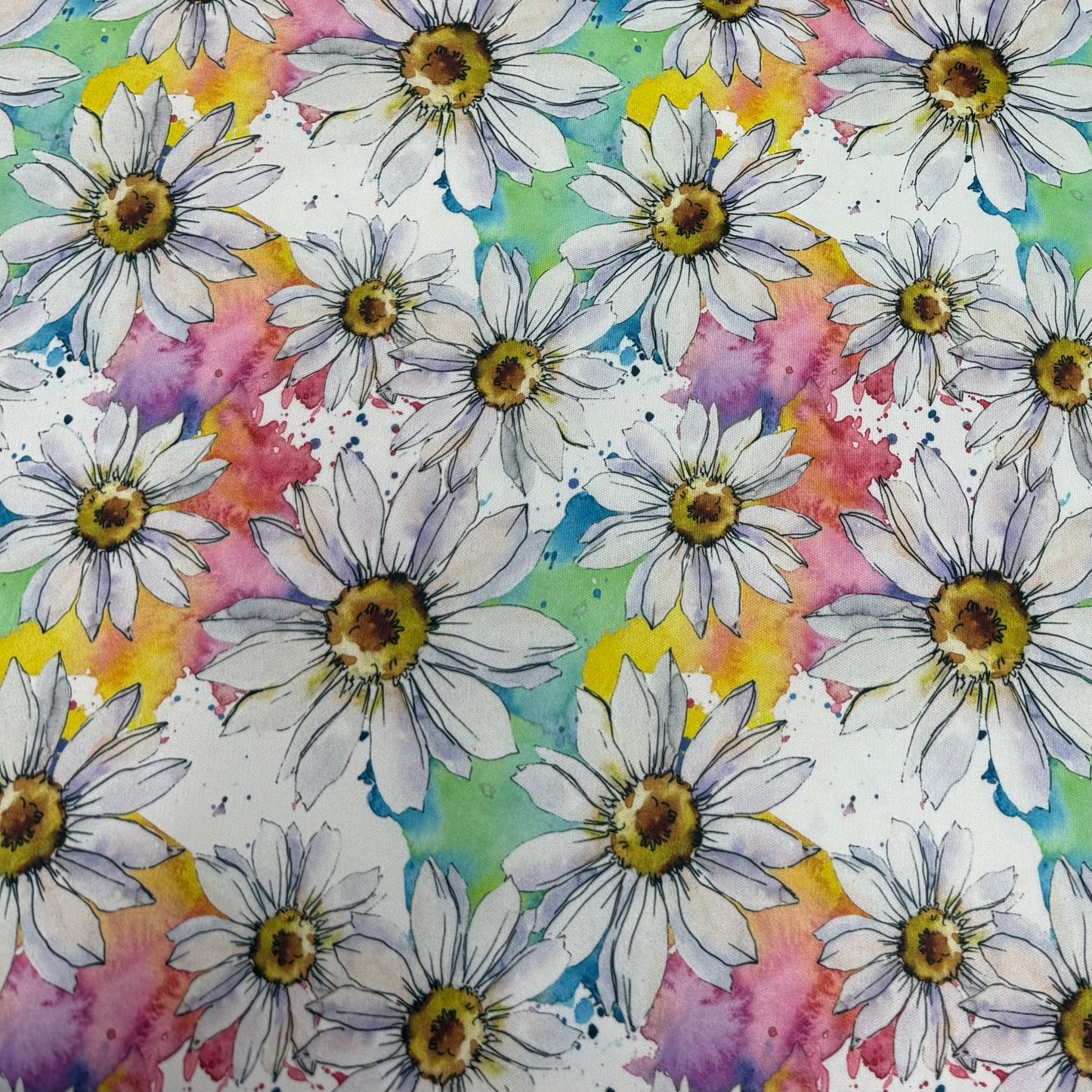 Watercolor Daisies 1 mil PUL Fabric - Made in the USA