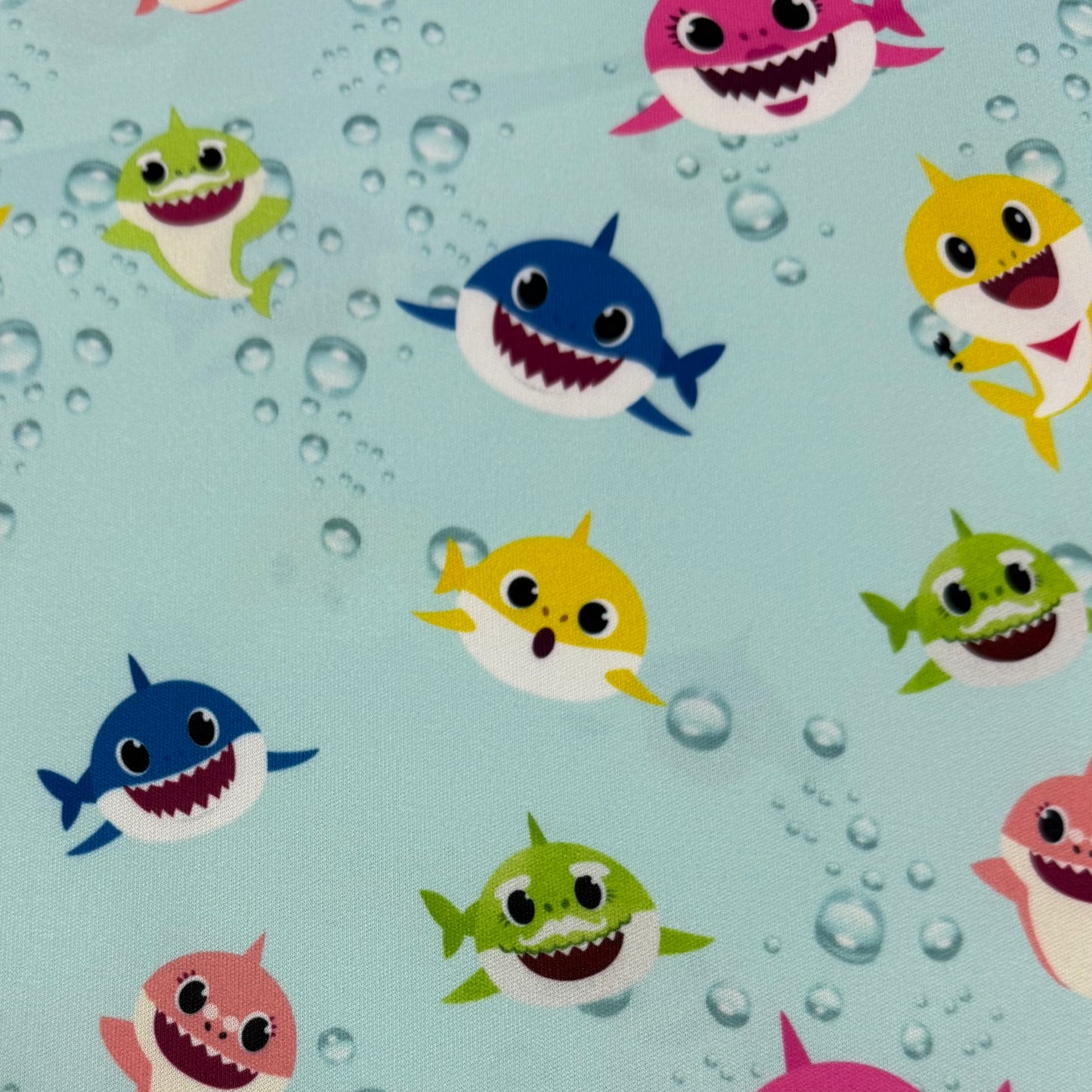 Happy Sharks with Bubbles on 1 mil PUL Fabric