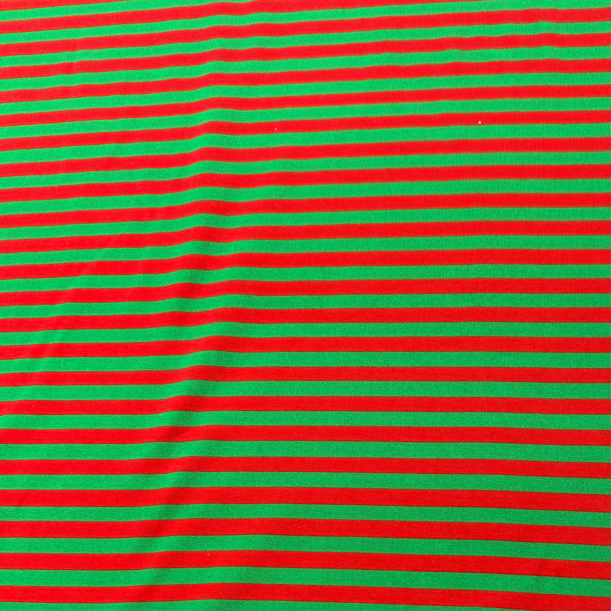 Red and Green 1/4" Stripes on Cotton/Spandex Jersey Fabric