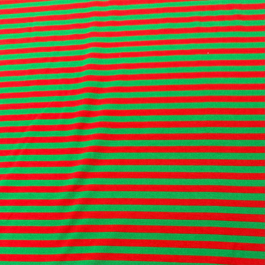 Red and Green 1/4" Stripes on Cotton/Spandex Jersey Fabric