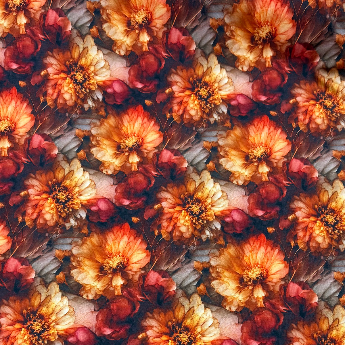 Fall Flowers on Bamboo/Spandex Jersey Fabric