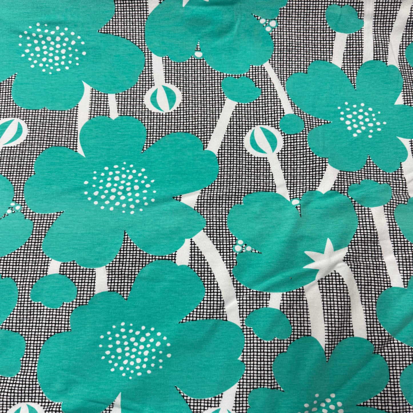 Turquoise Buttercups on Organic Cotton/Spandex Jersey Fabric