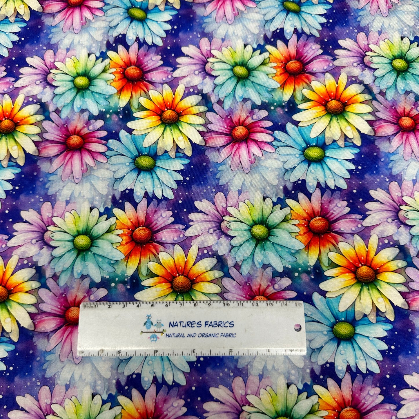 Rainbow Daisies on Bamboo/Spandex Jersey Fabric