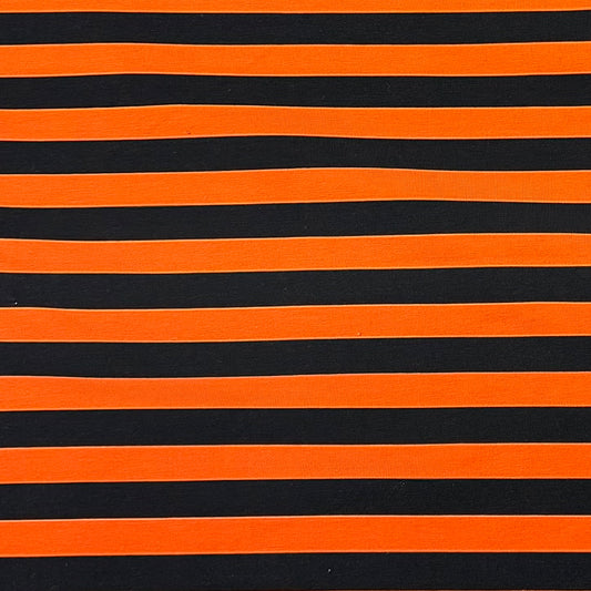 Black and Orange Stripes on Cotton/Spandex Jersey Fabric