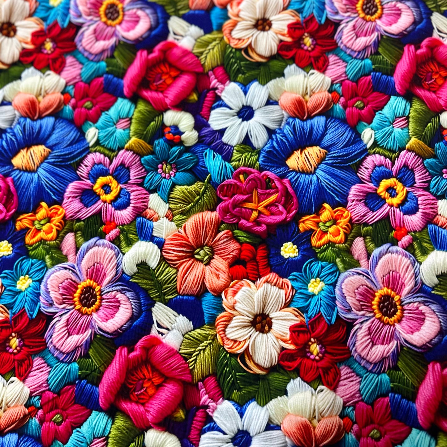 Embroidered Bright Flowers on Bamboo/Spandex Jersey Fabric