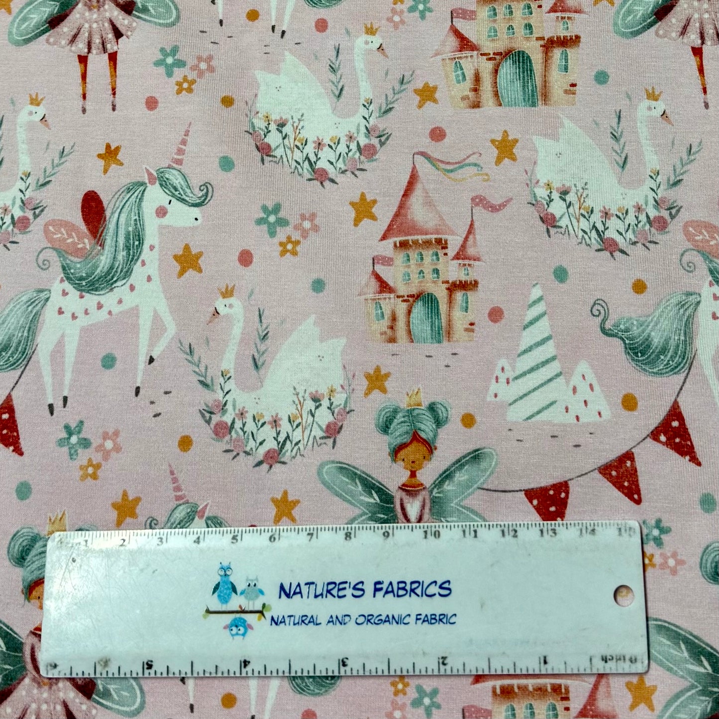 Fairy Tale on Pink Organic Cotton/Spandex Jersey Fabric