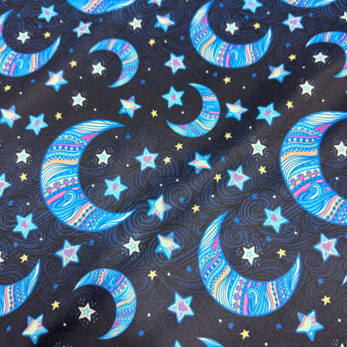 Moon and Stars on Navy 1 mil PUL Fabric - Made in the USA