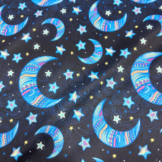 Moon and Stars on Navy 1 mil PUL Fabric - Made in the USA