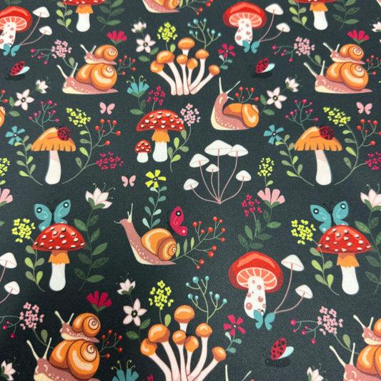 Snails and Mushrooms 1 mil PUL Fabric - Made in the USA