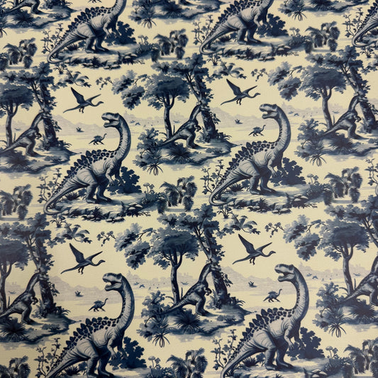 Blue Dino Toile on Smooth Vinyl Fabric