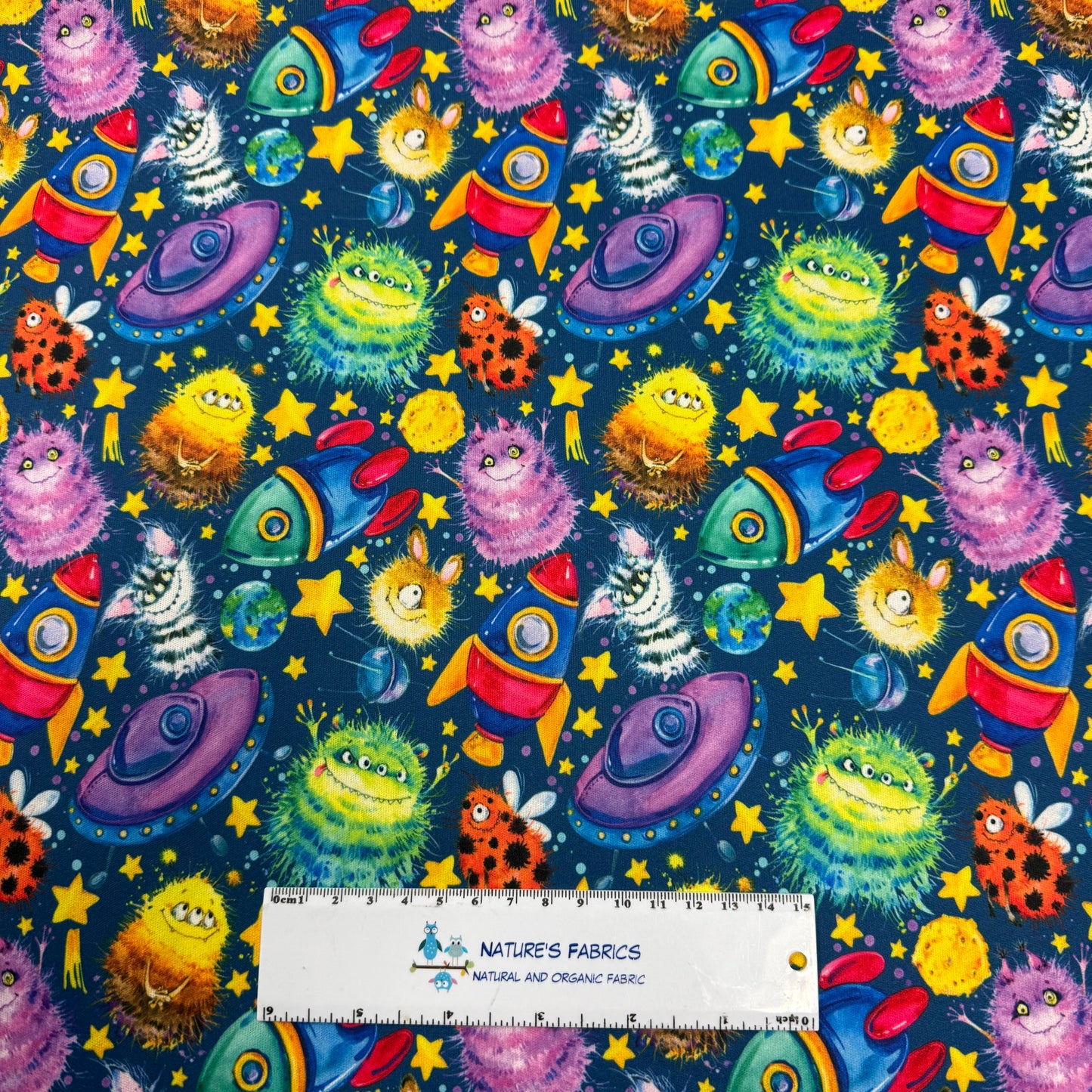 Fuzzy Monsters in Space 1 mil PUL Fabric - Made in the USA
