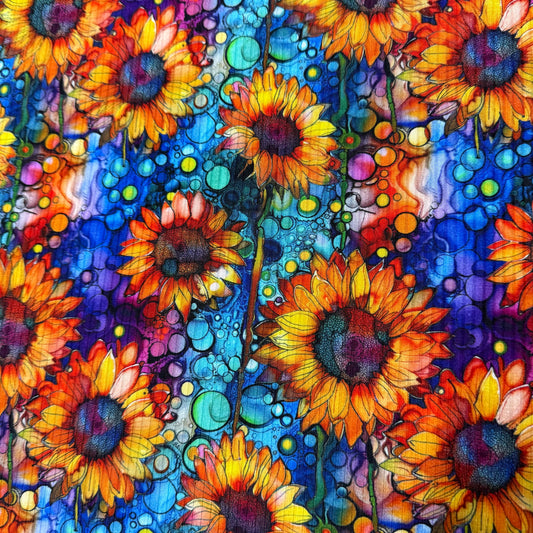 Sunflower Alcohol Ink on Bamboo/Spandex Rib Knit Fabric