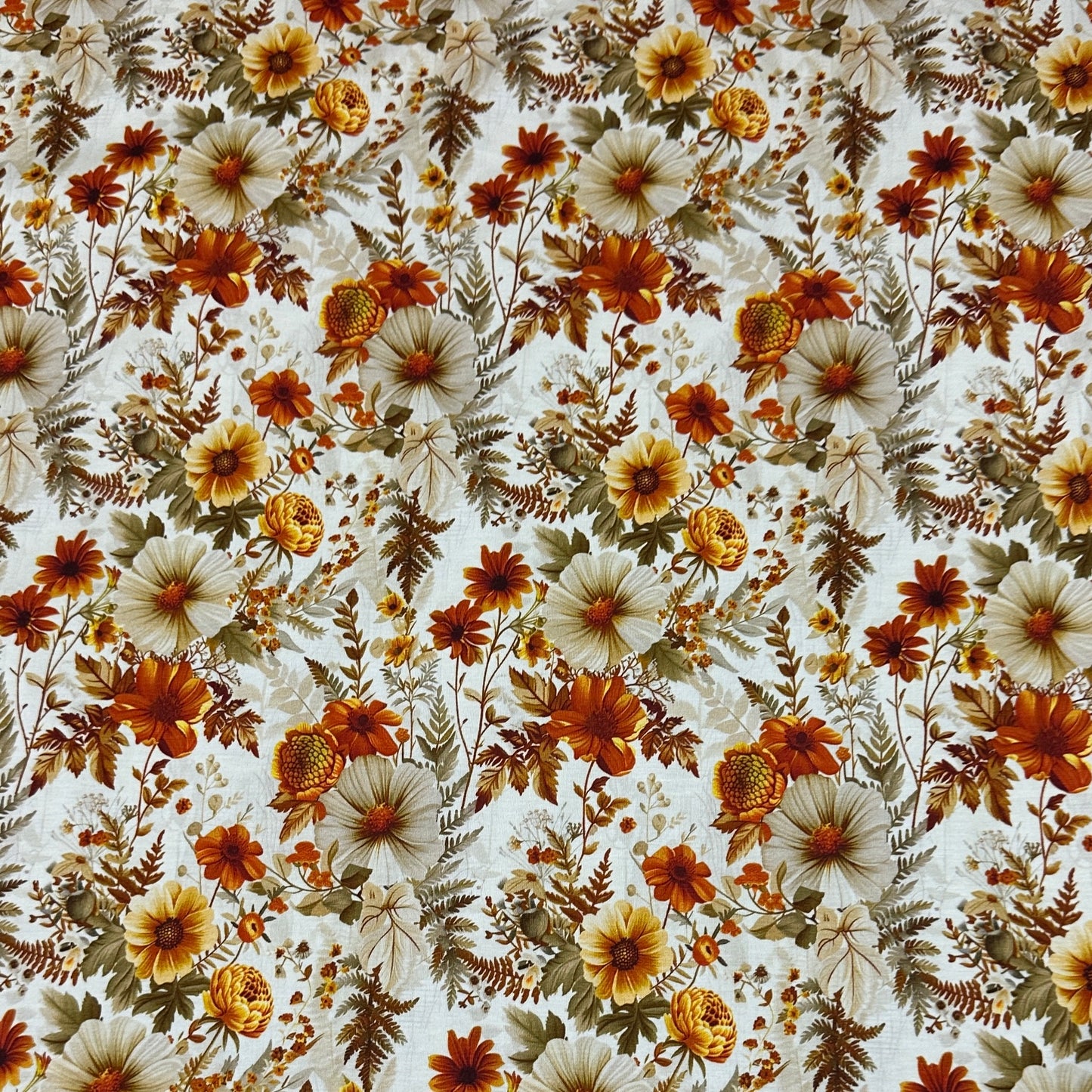 Ivory and Orange Flowers on Bamboo/Spandex Jersey Fabric