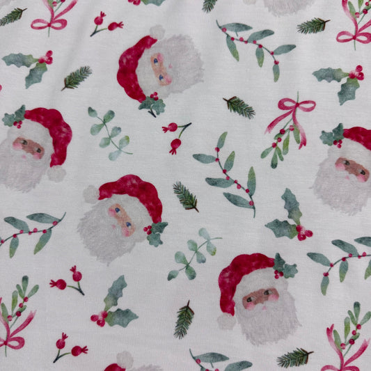 Santa on White Bamboo/Spandex Jersey Fabric - 200GSM